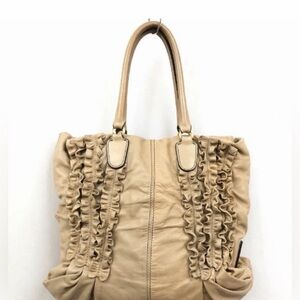 Valentino Garavani Lambskin Limited Edition Elegant Tan Ruffle Tote Bag with COA